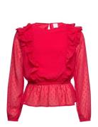 Lindex Blouse Chiffon Flounces Red Röd