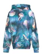 Lindex Sweatshirt Hood Aop Ocean Spac Blå