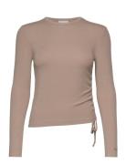 Calvin Klein Modal Rib Gathered Ls Tee Brun