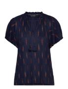 Lauren Ralph Lauren Geo-Print Jersey Tie-Neck Top Marinblå