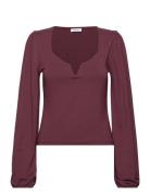 Bubbleroom Rudina Puff Sleeve Top Burgundy