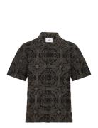 Wax London Didcot Ss Shirt Tile Stitch Black/Green Svart