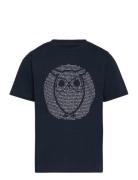 Knowledge Cotton Apparel Regular Fit Owl Chest Print - Gots/ Svart