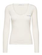 Calvin Klein Jeans Rib V-Neck Monologo Long Sleeve Vit