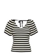 ONLY Onlleelo Stripe S/S Back V-Neck Knt Noos Vit