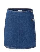 Selected Femme Slfclair Mw Mid Bl Shor Wrap Denim Skirt Blå