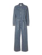 Selected Femme Slfmarley Ls Mid Blue Denim Jumpsuit Blå