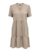 ONLY Onltiri-Caro S/S V-Neck Lin Dress Cc Pnt Beige