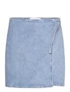 Calvin Klein Jeans Buckle Wrap A-Line Denim Skirt Blå