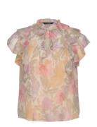 Lauren Women Floral Ruffle-Trim Georgette Blouse Rosa