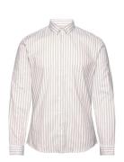 Lindbergh Striped Superflex Oxford L/S Beige