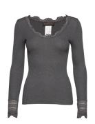 Rosemunde Silk T-Shirt W/ Lace Grå