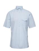 Eton Navy Striped Seersucker Short Sleeve Popover Shirt Blå