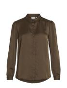 Vila Viellette Satin L/S Shirt - Noos Khaki Green