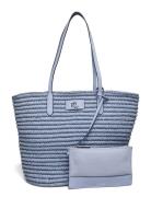 Lauren Ralph Lauren Leather-Trim Straw Large Brie Tote Bag Blå