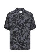 Jack & J S Jjguru Monochrome Aop Resort Shirt Ss Grå