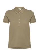 GANT Slim Sheild Cap Sleeve Pique Polo Khaki Green