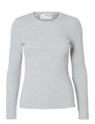 Selected Femme Slfanna Ls Crew Neck Tee S Noos Grå