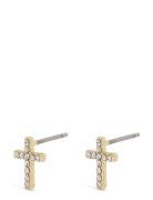 Pilgrim Clara Recycled Crystal Cross Earrings Guld