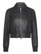 Mango Leather Jacket With Elasticated Hem Svart