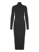 Mango Turtleneck Ribbed Midi-Dress Svart