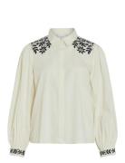 Vila Vicaria L/S Embroidery Shirt/R Vit