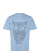 Knowledge Cotton Apparel Regular Fit Mountain T-Shirt - Rege Blå