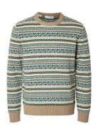 Selected Homme Slhfade Ls Knit Fairisle Crew Neck Beige