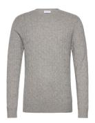 Davida Cashmere Man O-Neck Cable Sweater Grå