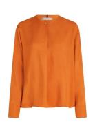 Tommy Hilfiger Fluid Viscose V-Neck Rlxd Blouse Orange