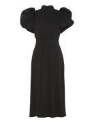 ROTATE Birger Christensen Puff Sleeve Midi Dress Svart