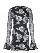 ROTATE Birger Christensen Flower Mesh Ls Mini Dress Svart