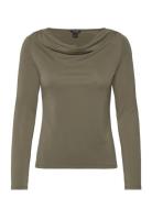 Monki Long Sleeved Ruched Boat Neck Top Khaki Green