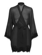 Hunkemöller Kimono Satin Sheer Lace Edge Svart