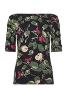 Lauren Ralph Lauren Floral Stretch Cotton Boatneck Tee Svart