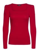 Lauren Ralph Lauren Stretch Cotton Ribbed Puff-Sleeve Tee Röd