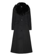 Lauren Ralph Lauren Faux-Fur-Collar Wool-Blend Coat Svart