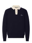 Pompeii Logo Navy Wool Knit Polo Marinblå