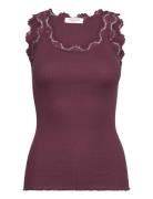 Rosemunde Rwbabette Silk Sl U-Neck Long Lace Burgundy