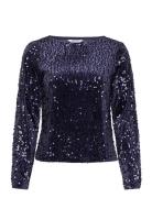 Bubbleroom Sequin Trumpet Sleeve Top Marinblå