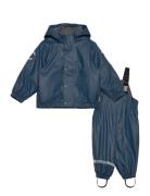 Mikk-line Pu Rain Set W. Fleece/Susp. 104 Rec Marinblå