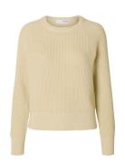 Selected Femme Slfbirla Ls Knit Short O-Neck Kräm