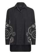 French Connection Cambria Cotton Embroidered Top Svart