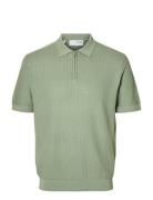Selected Homme Slhcran Ss Knit Structure Half Zip Polo Grön