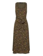 Lauren Ralph Lauren Floral Belted Crepe Sleeveless Dress Grön