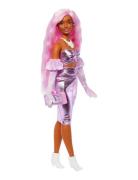 Barbie Deluxe Style Doll #1 In Glossy Pink Core Dress With Velvet Glov...