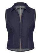 Mango Fitted Denim Top Marinblå