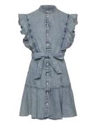 Lauren Ralph Lauren Belted Denim Flutter-Sleeve Shirtdress Blå