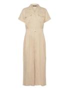 Lauren Ralph Lauren Embroidered Linen Short-Sleeve Jumpsuit Kräm