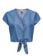 ONLY Onlbea Siesta Ss Knot Dnm Shirt Bj Blå